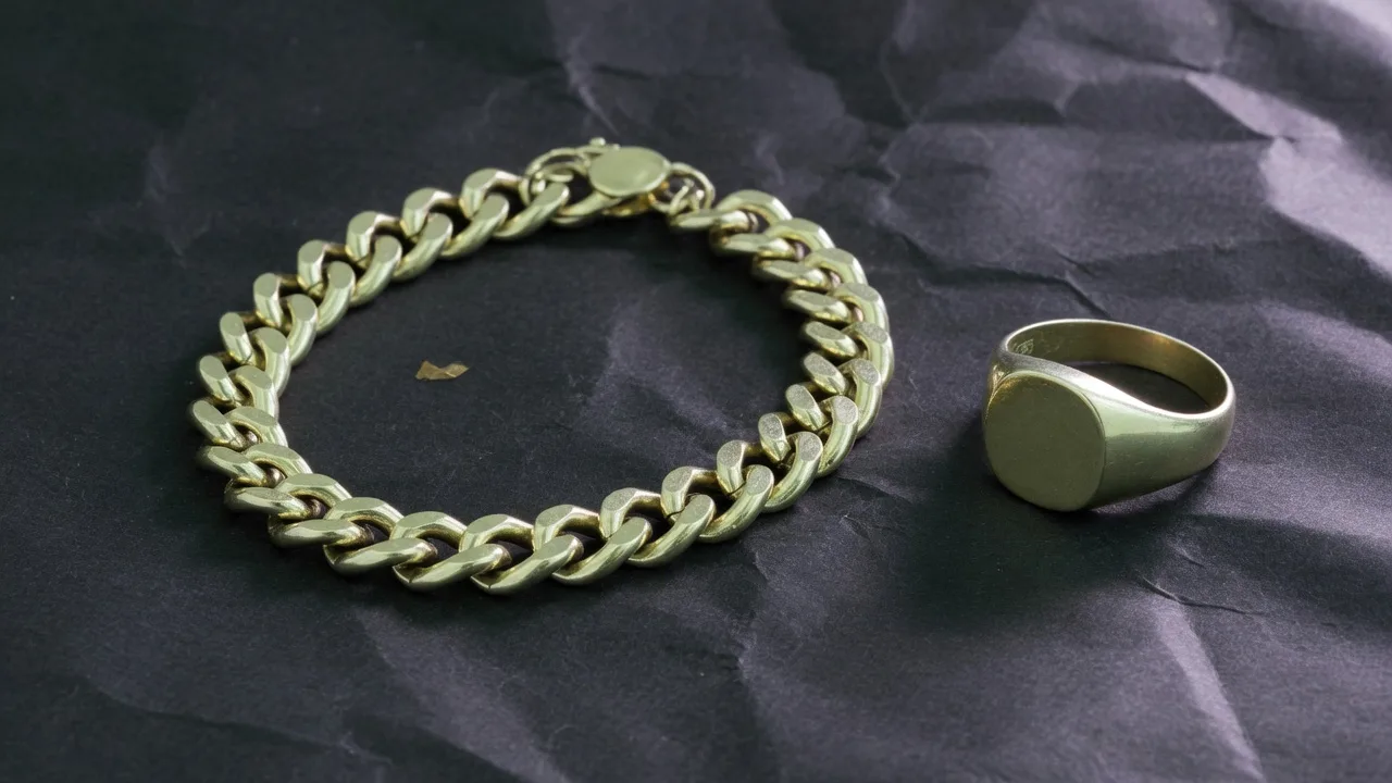 10K gold curb bracelet and signet ring before a 10K gold scrap quote