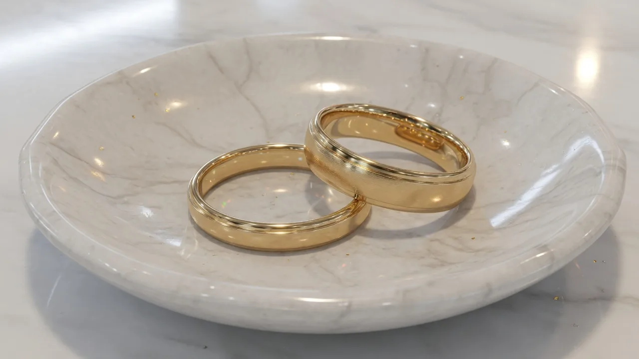 Pair of 14K gold wedding bands used to check 14K gold melt value