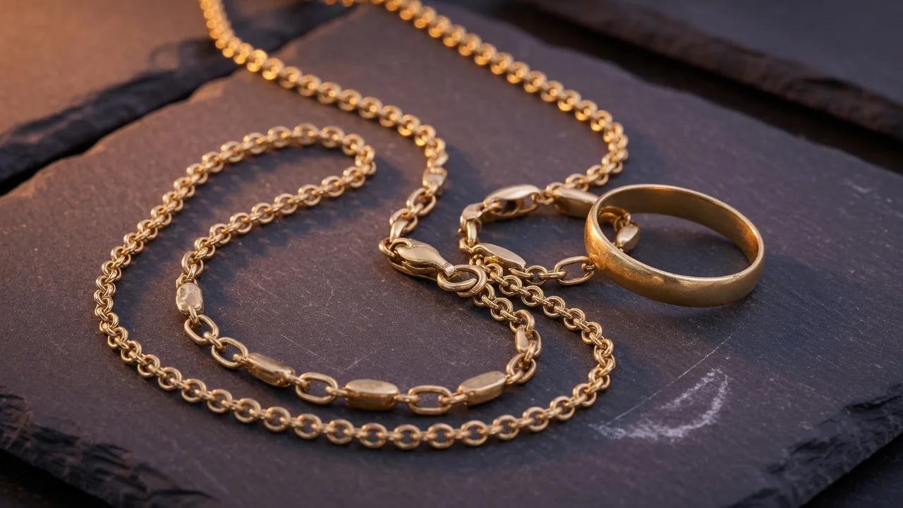 18K gold chain and band used to check 18K gold price per gram