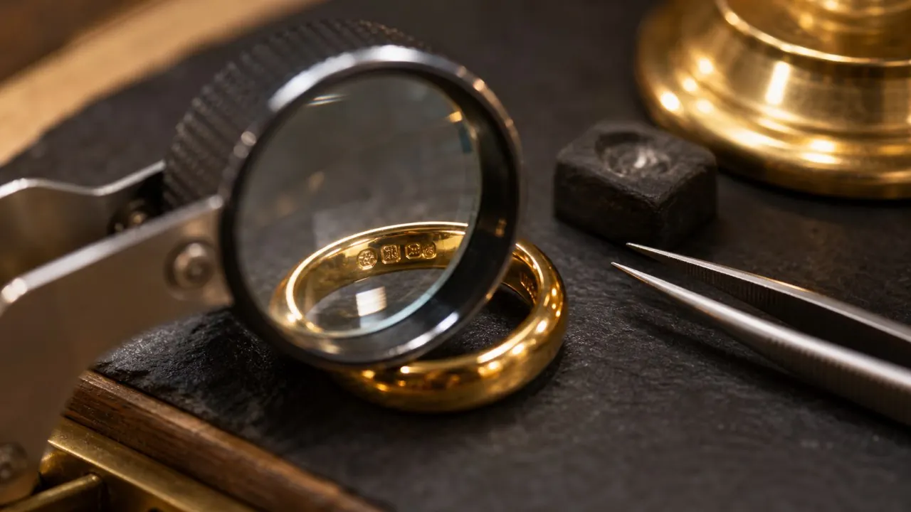 Jewelry hallmark inspection for checking 9K gold price and 375 gold purity